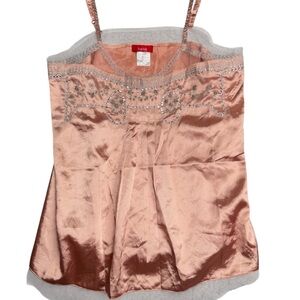 NWT Scarlett Peach Satin Beaded Cami Top Womens M Y2K Coquette Sexy